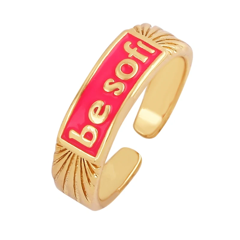 BABY LOVE HOPE DREAMER CHAOS Letter Charm Finger Ring,Colourful Enamel Coated Open Adjustable Rings Jewelry Findings Supplies