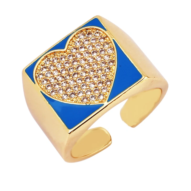 Trendy Colourful Enamel Coated Zircon Finger Ring,Eye Hand Heart Star Pattern Gold Plated Rings Jewelry Findings Supplies P32