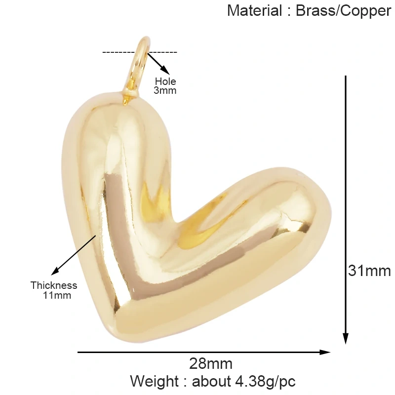 Trendy Colourful Zircon Love Heart Charm Pendant,18K Gold Plated Necklace Bracelet DIY Handmade Jewelry Making Supplies K57