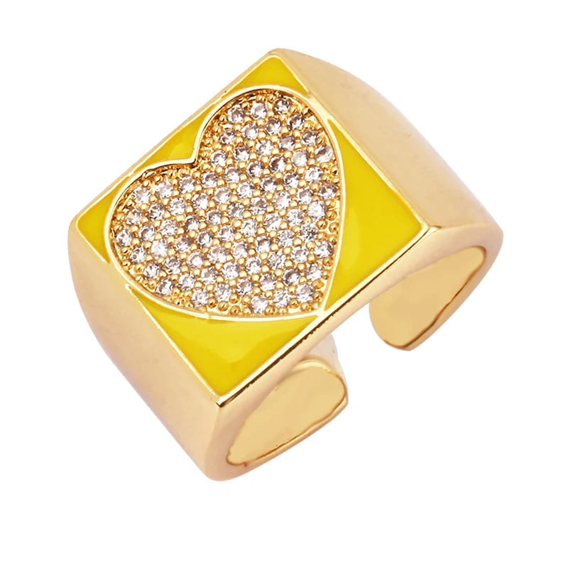 Trendy Colourful Enamel Coated Zircon Finger Ring,Eye Hand Heart Star Pattern Gold Plated Rings Jewelry Findings Supplies P32