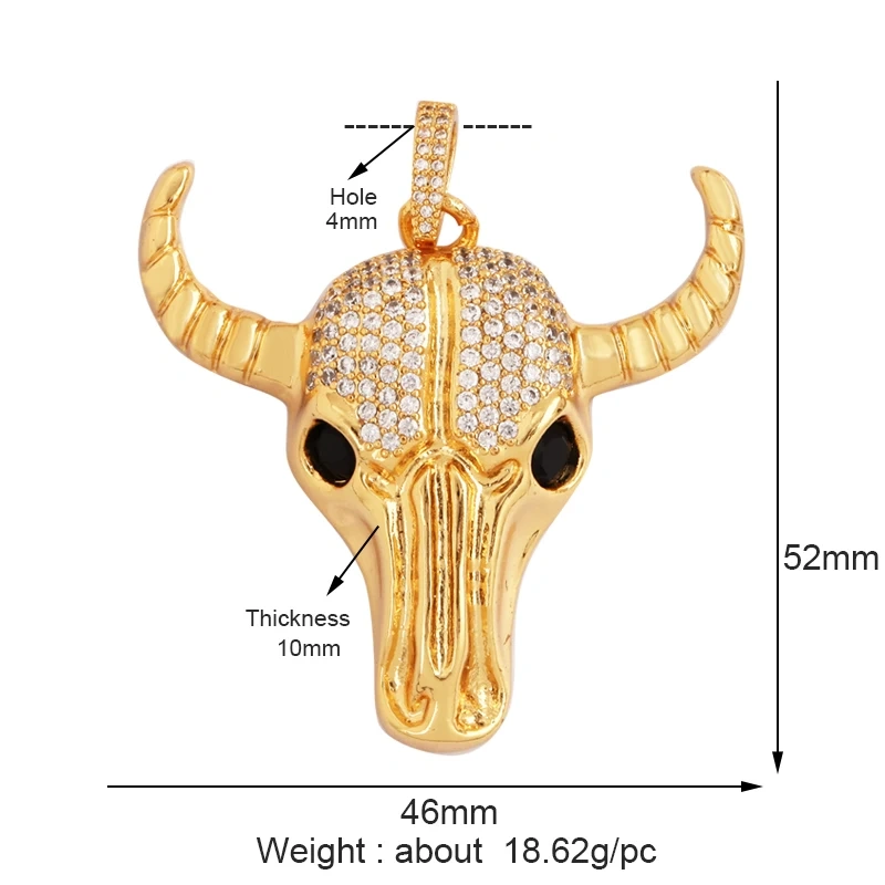 Swallow Tiger Leopard 3D Buffalo Cow Bull Head Elephant Animal Charm Pendant,18K Gold Plated Zircon Necklace Jewelry Supply