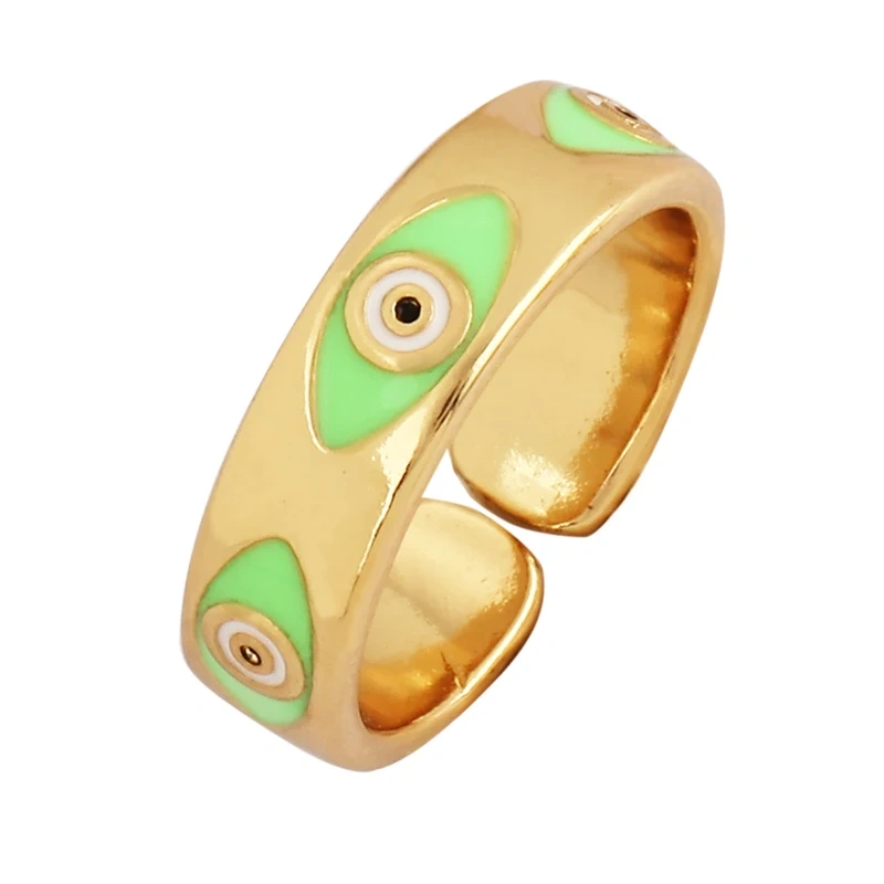 New Colorful Enamel Coated Zircon Finger Ring,Unique Eye Brass 18K Gold Plated Open Adjustable Rings Jewelry Findings Supply P34