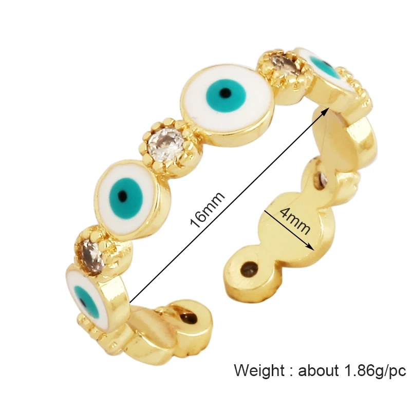 New Colorful Enamel Coated Zircon Finger Ring,Unique Eye Brass 18K Gold Plated Open Adjustable Rings Jewelry Findings Supply P34