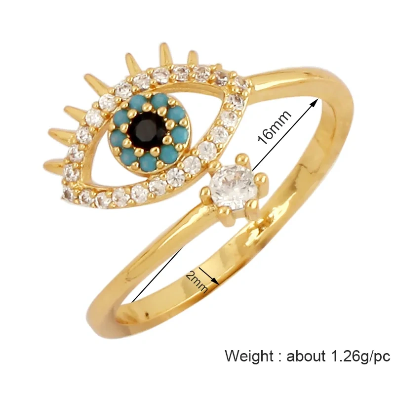 New Colorful Enamel Coated Zircon Finger Ring,Unique Eye Brass 18K Gold Plated Open Adjustable Rings Jewelry Findings Supply P34