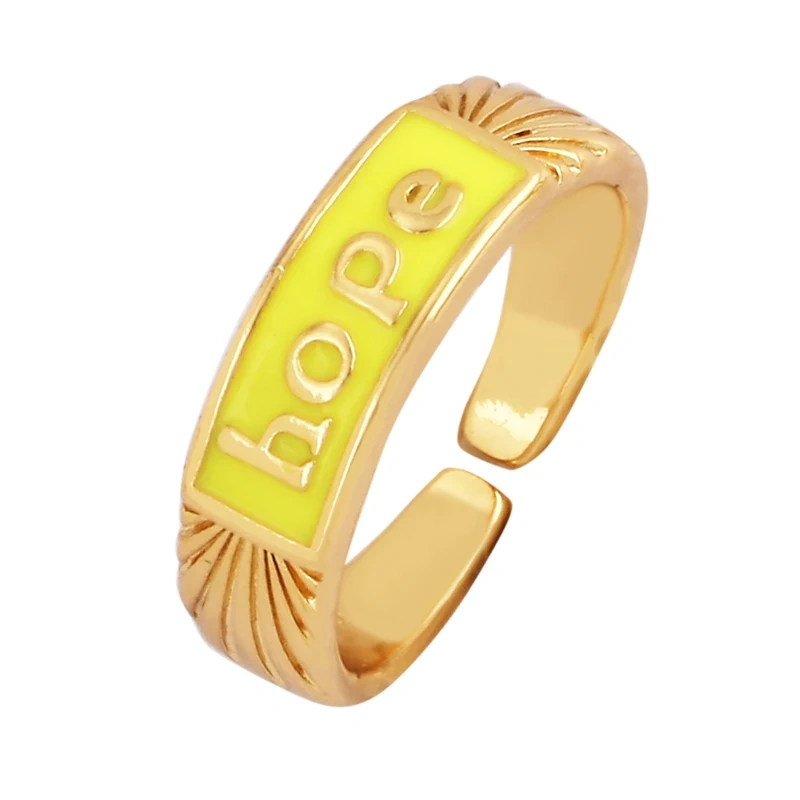 BABY LOVE HOPE DREAMER CHAOS Letter Charm Finger Ring,Colourful Enamel Coated Open Adjustable Rings Jewelry Findings Supplies