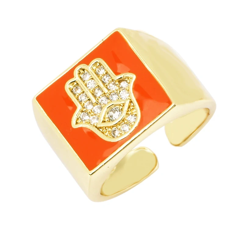 Trendy Colourful Enamel Coated Zircon Finger Ring,Eye Hand Heart Star Pattern Gold Plated Rings Jewelry Findings Supplies P32