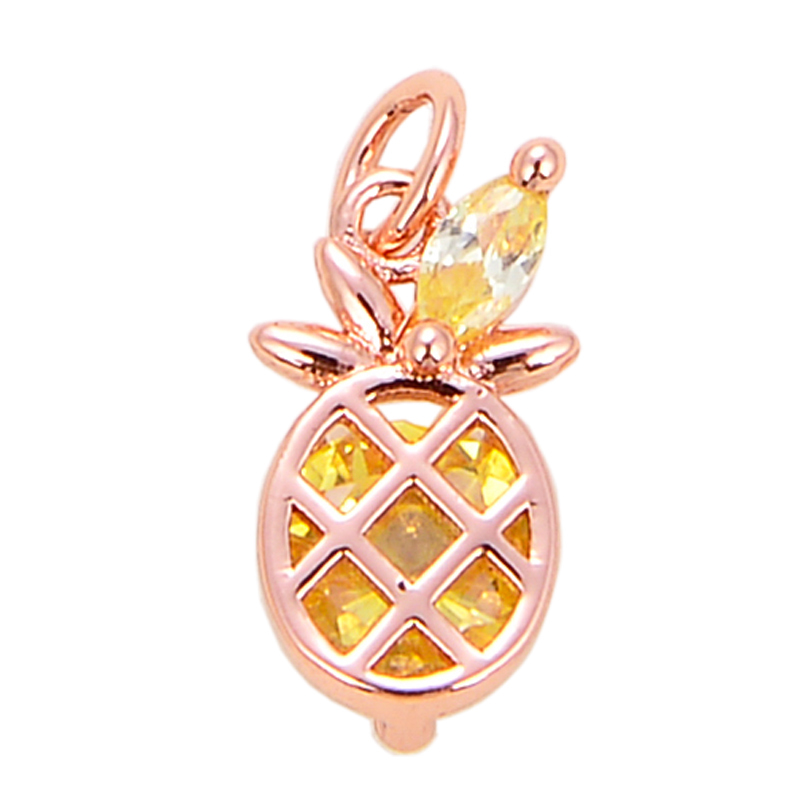 Mini Cute Colourful Zircon Cherry Strawberry Grape Fruit Charm Pendant,Sweet 18K Gold Plated Brass Necklace for Jewelry Findings