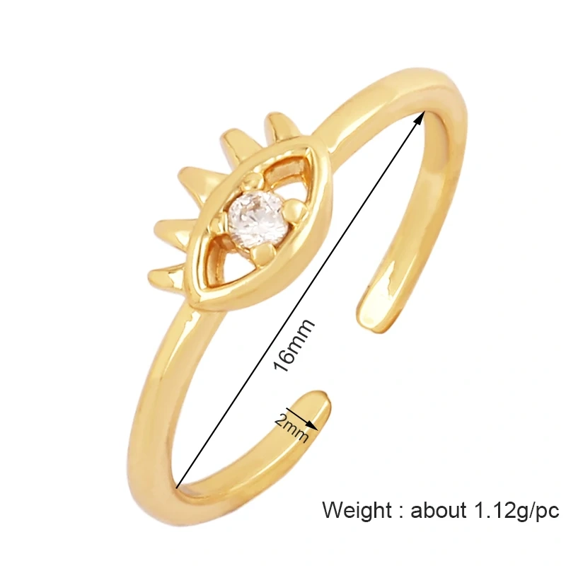 New Colorful Enamel Coated Zircon Finger Ring,Unique Eye Brass 18K Gold Plated Open Adjustable Rings Jewelry Findings Supply P34