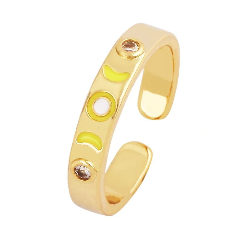 Trendy Star Moon 18K Gold Plated Finger Ring,Colourful Enamel Coated Zircon Open Adjustable Rings Jewelry Findings Supplies P34