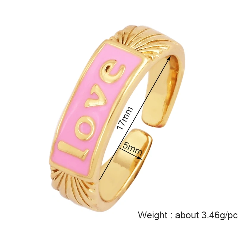 BABY LOVE HOPE DREAMER CHAOS Letter Charm Finger Ring,Colourful Enamel Coated Open Adjustable Rings Jewelry Findings Supplies