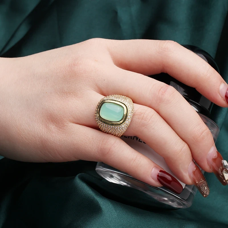 Luxurious Full Pave CZ Gem Style Finger Ring, Flower Butterfly Minimalist Blue Green Summer Beach Party Jewelry Wholesale P03