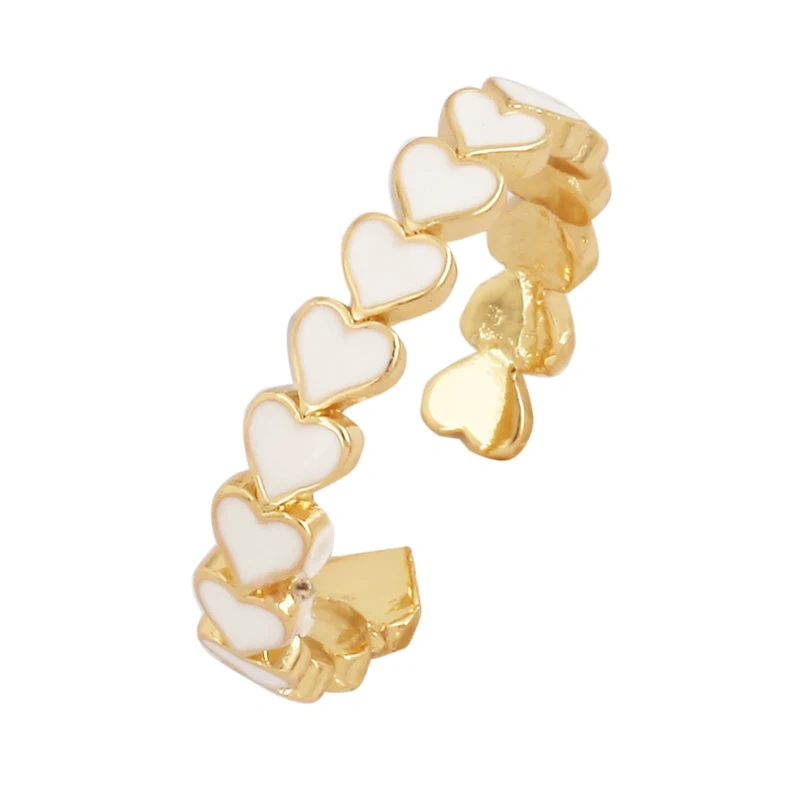 Love Heart Shape 18K Gold Plated Finger Ring,Colourful Enamel Coated Zircon Open Adjustable Rings Jewelry Findings Supplies P34