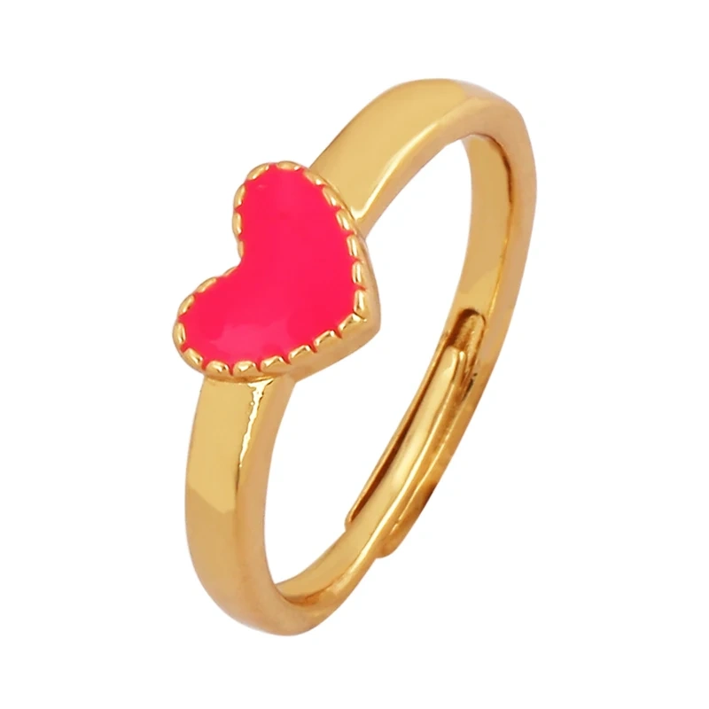 Love Heart Shape 18K Gold Plated Finger Ring,Colourful Enamel Coated Zircon Open Adjustable Rings Jewelry Findings Supplies P34