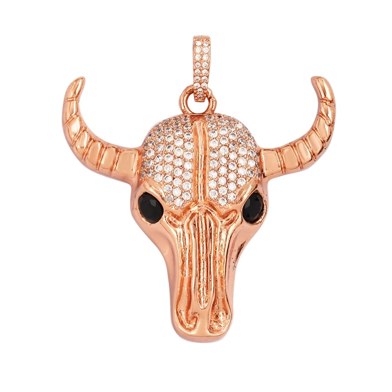 Swallow Tiger Leopard 3D Buffalo Cow Bull Head Elephant Animal Charm Pendant,18K Gold Plated Zircon Necklace Jewelry Supply