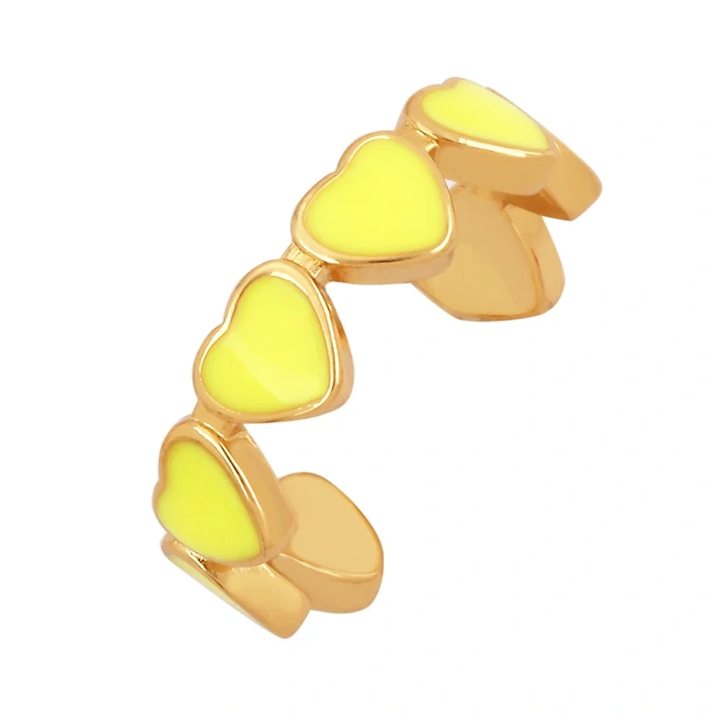 Love Heart Shape 18K Gold Plated Finger Ring,Colourful Enamel Coated Zircon Open Adjustable Rings Jewelry Findings Supplies P34