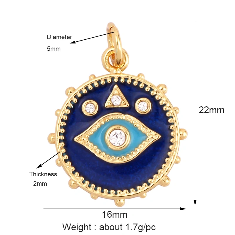 Evil Eye Charm Pendant,18K Real Gold Plated Cubic Zirconia CZ Paved Religours,Jewelry Necklace Bracelet Accessories Supplies K09