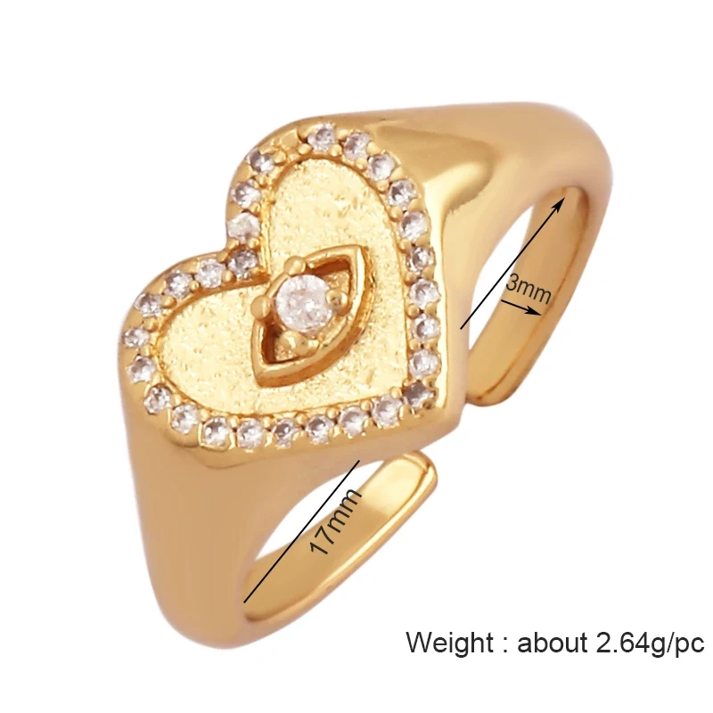 New Colorful Enamel Coated Zircon Finger Ring,Unique Eye Brass 18K Gold Plated Open Adjustable Rings Jewelry Findings Supply P34