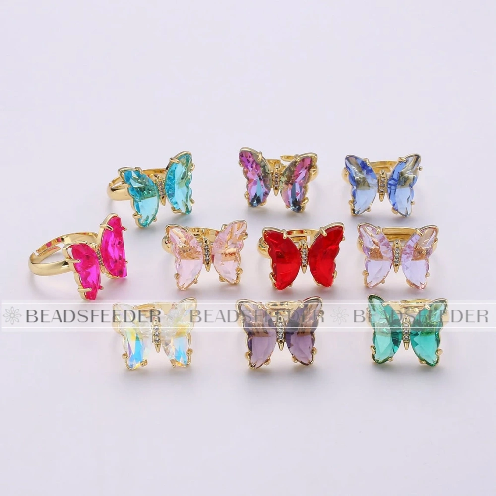 Butterfly Finger Ring Mariposa Fashion Romantic Sweet Colorful Transparent Crystal Women's Adjustable Ring Girl Party Jewelry