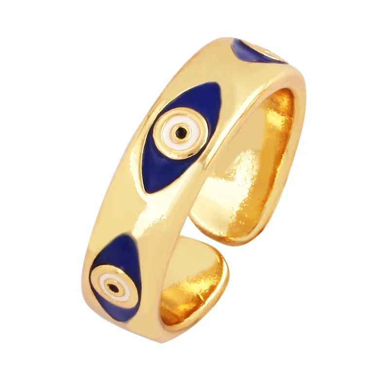 New Colorful Enamel Coated Zircon Finger Ring,Unique Eye Brass 18K Gold Plated Open Adjustable Rings Jewelry Findings Supply P34
