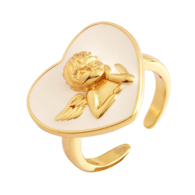 Fashion Romantic Sweet Flower  Happy Face Angel Finger Ring,18K Gold Plated Zircon Open Adjustable Rings Jewelry Findings P17
