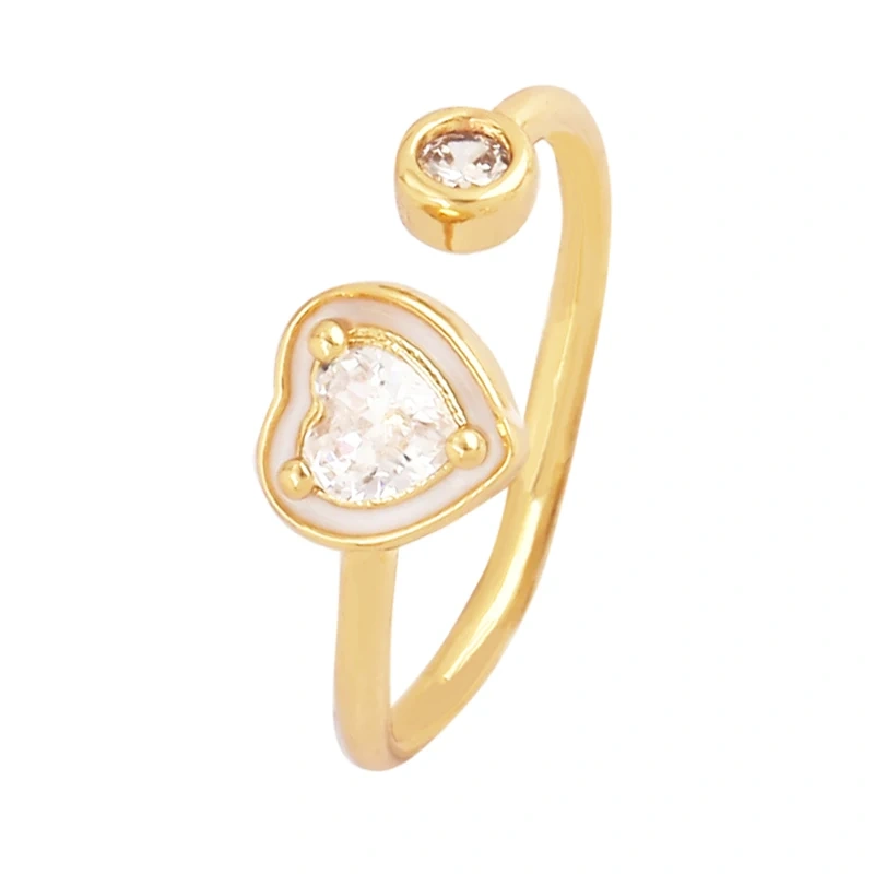 Love Heart Shape 18K Gold Plated Finger Ring,Colourful Enamel Coated Zircon Open Adjustable Rings Jewelry Findings Supplies P34