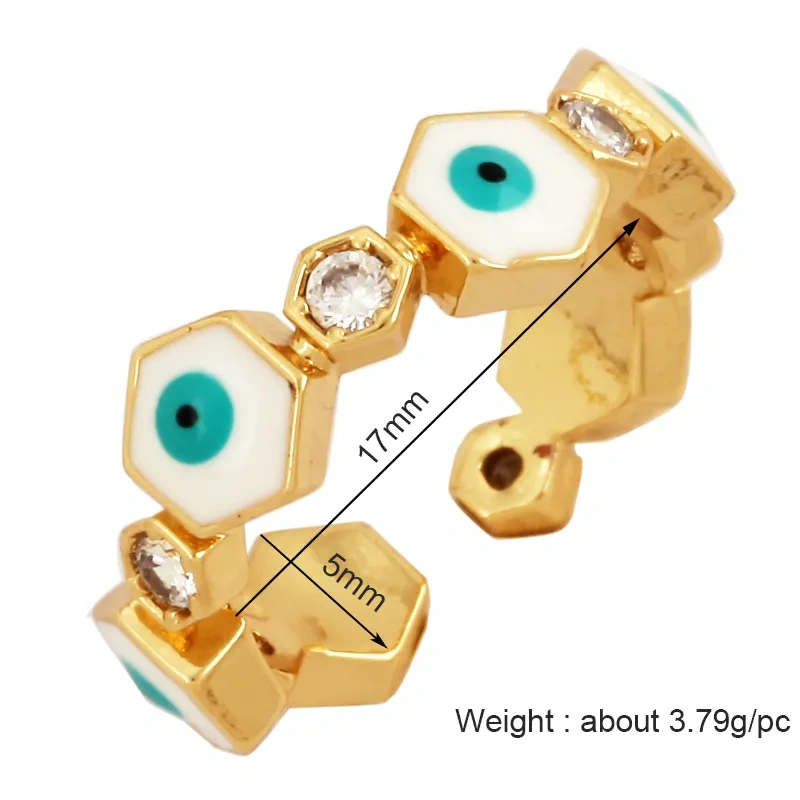 New Colorful Enamel Coated Zircon Finger Ring,Unique Eye Brass 18K Gold Plated Open Adjustable Rings Jewelry Findings Supply P34