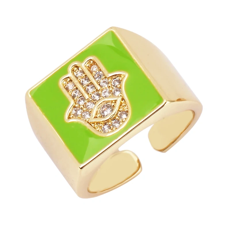 Trendy Colourful Enamel Coated Zircon Finger Ring,Eye Hand Heart Star Pattern Gold Plated Rings Jewelry Findings Supplies P32