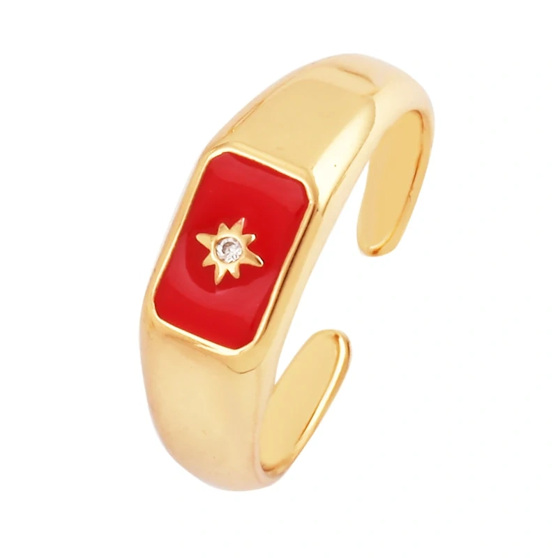 Trendy Star Moon 18K Gold Plated Finger Ring,Colourful Enamel Coated Zircon Open Adjustable Rings Jewelry Findings Supplies P34