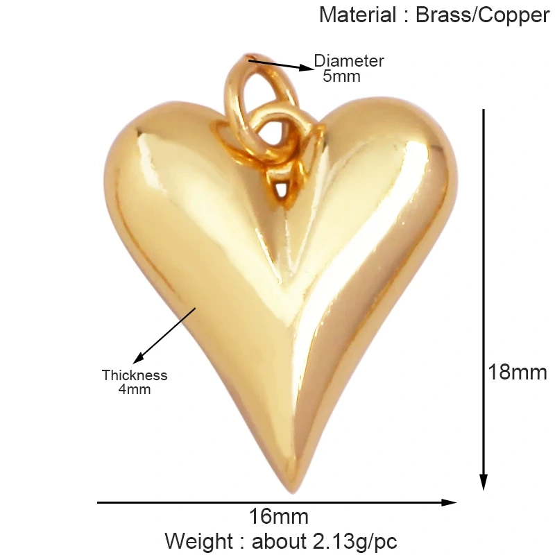 Trendy Colourful Zircon Love Heart Charm Pendant,18K Gold Plated Necklace Bracelet DIY Handmade Jewelry Making Supplies K57