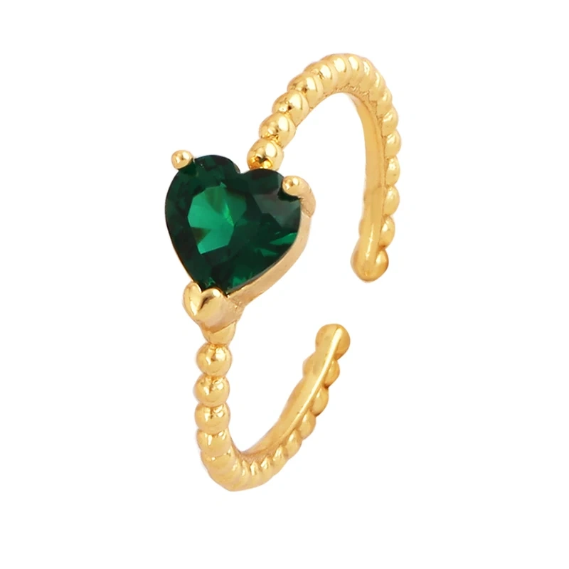 Love Heart Water Drop Brass 18K Gold Plated Finger Ring,Fashion Colorful Zircon Open Adjustable Rings Charm Jewelry Findings P03