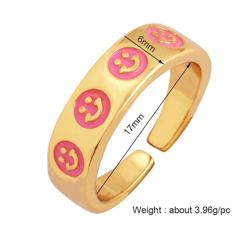 Fashion Romantic Sweet Flower  Happy Face Angel Finger Ring,18K Gold Plated Zircon Open Adjustable Rings Jewelry Findings P17
