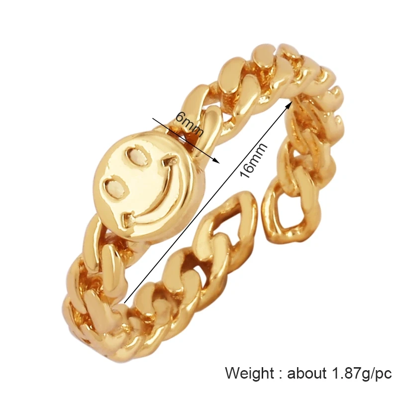 Fashion Romantic Sweet Flower  Happy Face Angel Finger Ring,18K Gold Plated Zircon Open Adjustable Rings Jewelry Findings P17
