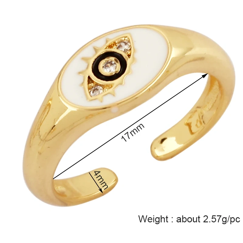 New Colorful Enamel Coated Zircon Finger Ring,Unique Eye Brass 18K Gold Plated Open Adjustable Rings Jewelry Findings Supply P34
