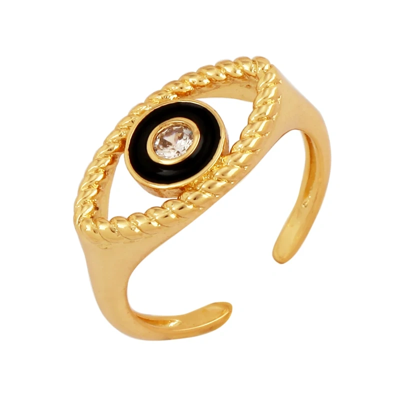 Trendy Mashup Style Punk Eye Colorful Finger Ring,18K Gold Plated Zircon Open Adjustable Rings Charm Jewelry Findings Supply P30