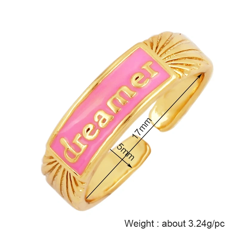 BABY LOVE HOPE DREAMER CHAOS Letter Charm Finger Ring,Colourful Enamel Coated Open Adjustable Rings Jewelry Findings Supplies
