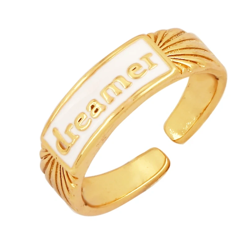 BABY LOVE HOPE DREAMER CHAOS Letter Charm Finger Ring,Colourful Enamel Coated Open Adjustable Rings Jewelry Findings Supplies