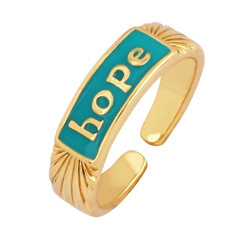 BABY LOVE HOPE DREAMER CHAOS Letter Charm Finger Ring,Colourful Enamel Coated Open Adjustable Rings Jewelry Findings Supplies