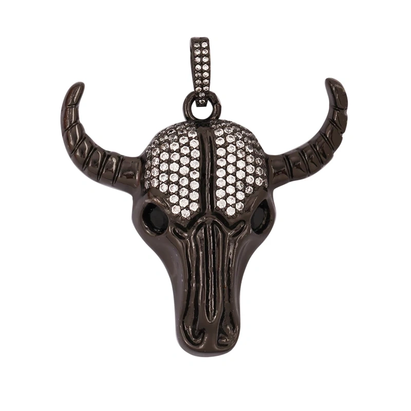 Swallow Tiger Leopard 3D Buffalo Cow Bull Head Elephant Animal Charm Pendant,18K Gold Plated Zircon Necklace Jewelry Supply