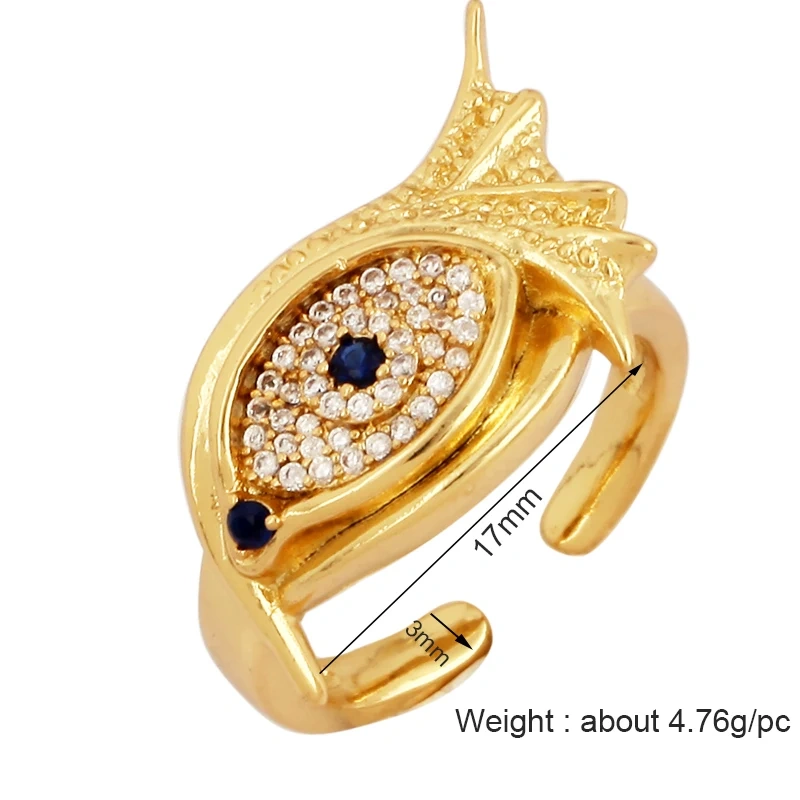 New Colorful Enamel Coated Zircon Finger Ring,Unique Eye Brass 18K Gold Plated Open Adjustable Rings Jewelry Findings Supply P34