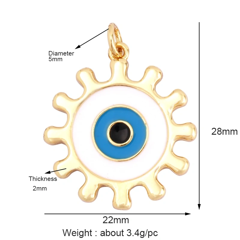 Evil Eye Charm Pendant,18K Real Gold Plated Cubic Zirconia CZ Paved Religours,Jewelry Necklace Bracelet Accessories Supplies K09