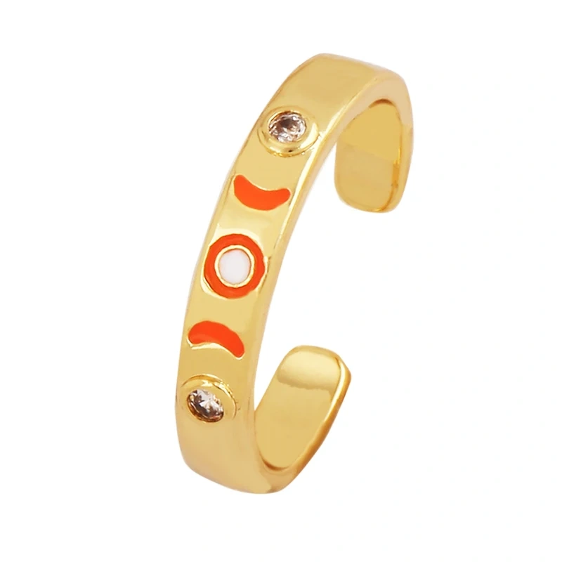 Trendy Star Moon 18K Gold Plated Finger Ring,Colourful Enamel Coated Zircon Open Adjustable Rings Jewelry Findings Supplies P34