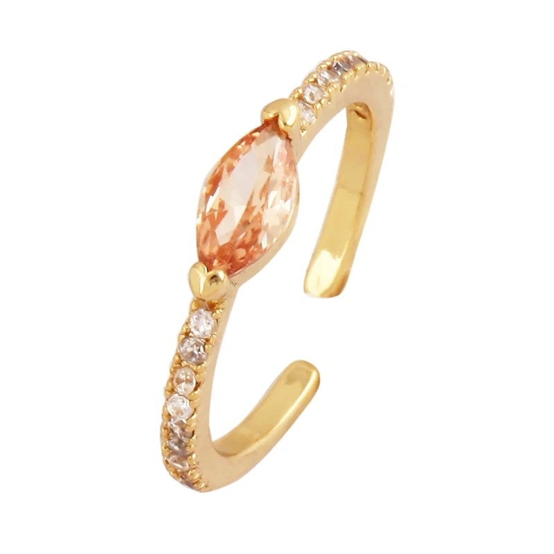 Love Heart Water Drop Brass 18K Gold Plated Finger Ring,Fashion Colorful Zircon Open Adjustable Rings Charm Jewelry Findings P03