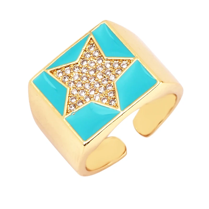 Trendy Colourful Enamel Coated Zircon Finger Ring,Eye Hand Heart Star Pattern Gold Plated Rings Jewelry Findings Supplies P32