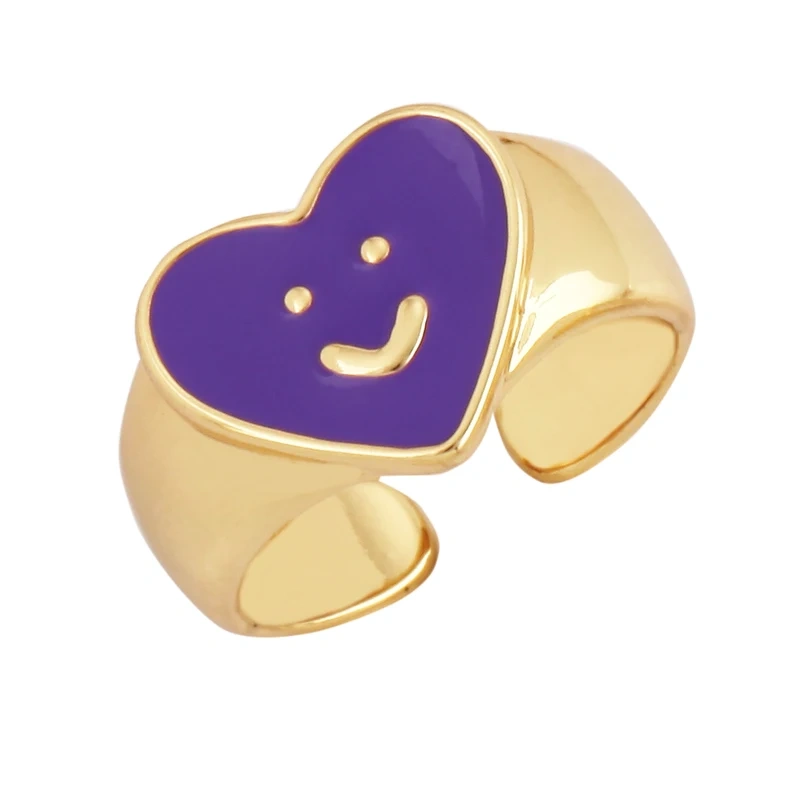 Love Heart Shape 18K Gold Plated Finger Ring,Colourful Enamel Coated Zircon Open Adjustable Rings Jewelry Findings Supplies P34
