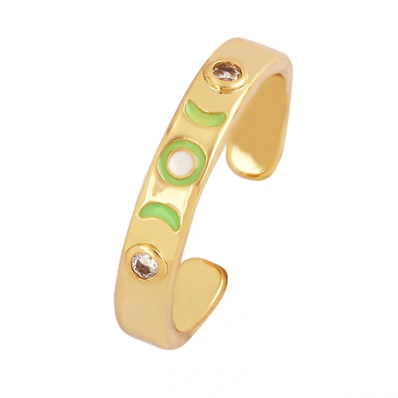 Trendy Star Moon 18K Gold Plated Finger Ring,Colourful Enamel Coated Zircon Open Adjustable Rings Jewelry Findings Supplies P34