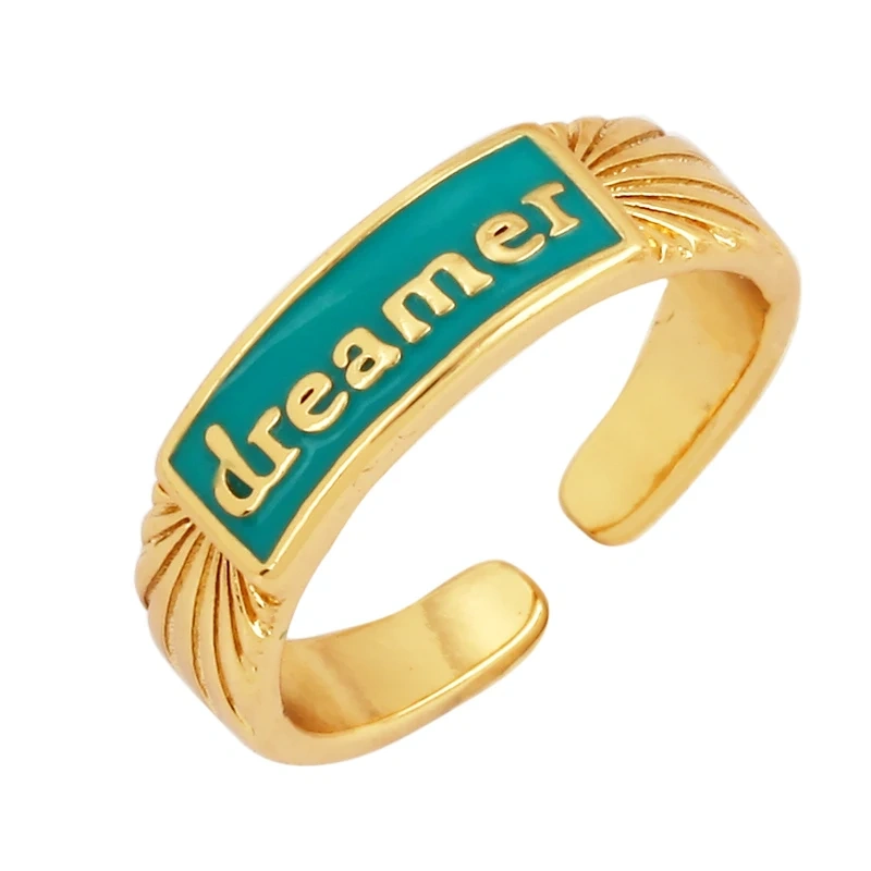 BABY LOVE HOPE DREAMER CHAOS Letter Charm Finger Ring,Colourful Enamel Coated Open Adjustable Rings Jewelry Findings Supplies