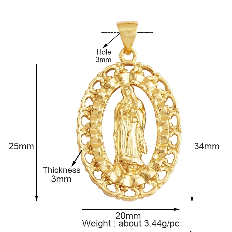 Holy Jesus Virgin Mary Charm Geometry Pendant,Religious 18K Gold Inlaid Cubic Zirconia Jewelry Necklace Accessories Supplies M51