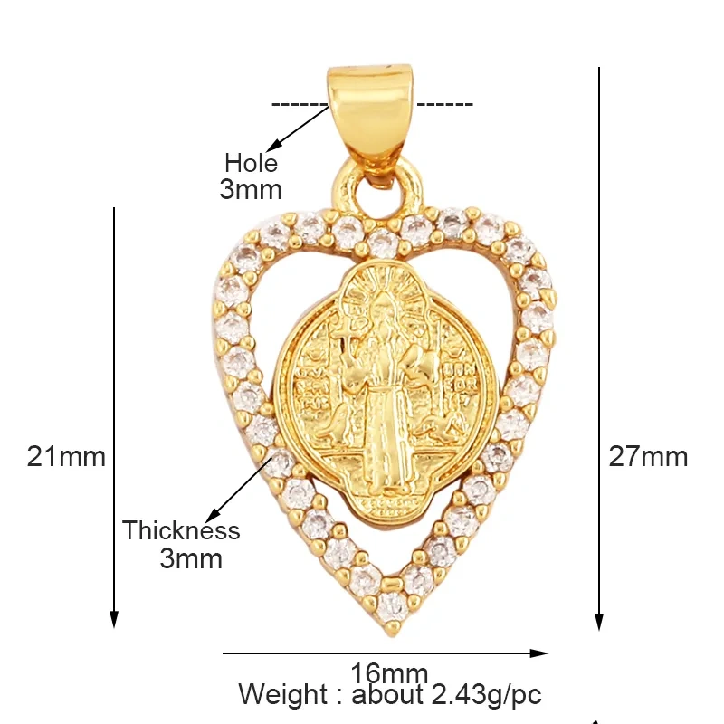 Holy Jesus Virgin Mary Charm Geometry Pendant,Religious 18K Gold Inlaid Cubic Zirconia Jewelry Necklace Accessories Supplies M51