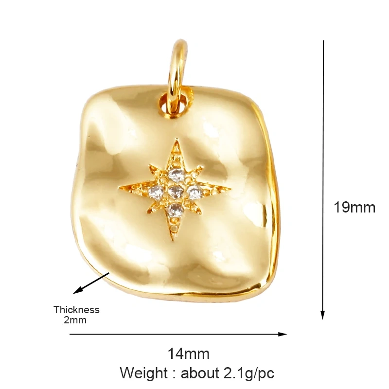 Hand Made Hammer Style North Star Triangular Heart Charm Pendant, Real Gold Colour Plated ,Jewelry Supplies,Craft Supplies L13