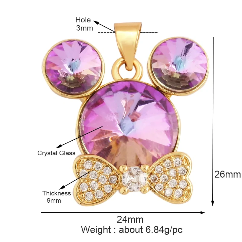 Bear Mouse Elephant Owl Clover Cherry Transparent Crystal Glass Charm Pendant, Animal Jewelry Craft Necklace Making Supplies M45